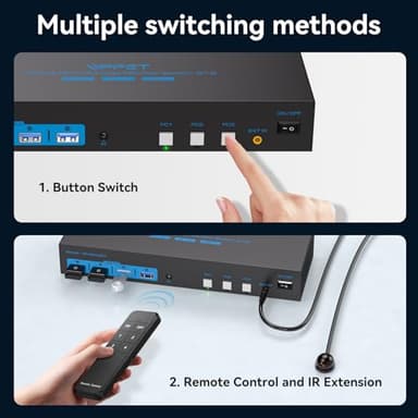 HDMI2.0+ Displayport1.4 KVM Switch 2 Monitors 3 Computers USB 3.0 KVM 8K & 4K Swicthes for 3 Computer Share Dual Monitor and 1 Set of Keyboard Mouse Printer and U Disk. Two USB Cables Included. - Image 6