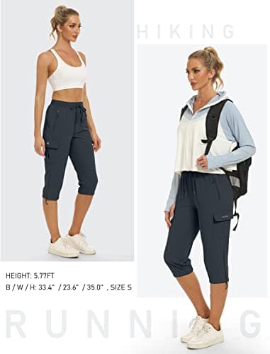 MoFiz Women's Hiking Capris Pants Lightweight Quick Dry Summer Running Athletic Casual Outdoor Cargo Pants for Women Pockets Grey M - Image 6
