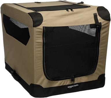 Amazon Basics 2 Door Foldable and Portable Travel Pet Kennel for Cat, Dog, Rabbit, 26 inch, Tan, S 26" x 18" x 18" - Image 1