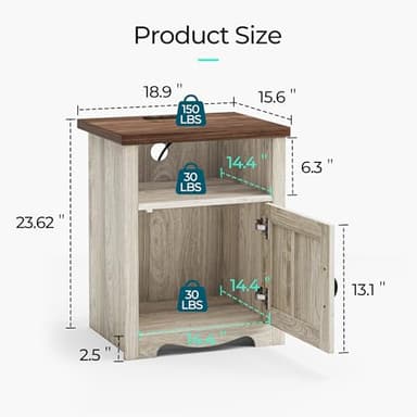 LINSY Farmhouse Night Stand Set of 2, 18.9” Wood End Table with Charging Station, Side Table for Bedroom, Living Room, Couch with USB Ports and Outlets, Nightstand with Storage, Beige - Image 6