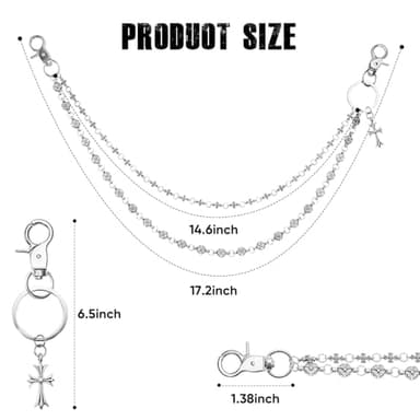 Miglaja Wallet Chain - Wallet Chains for Men, Pants Chains Double Clover and Cross Pocket Chains Punk Trousers Jeans Chains for Biker Heavy Skull Chain Belt Goth Accessories - Image 4