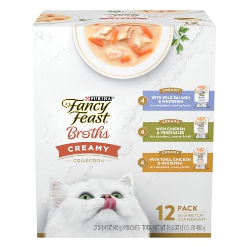 Purina Fancy Feast Lickable Broth Topper Complement Creamy Wet Cat Food Variety Pack - (Pack of 12) 1.4 oz. Pouches - Image 1