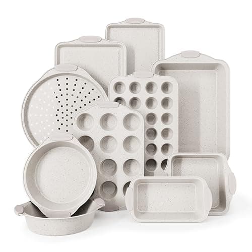 Country Kitchen Nonstick Stackable Bakeware Set - Heavy Duty, Durable, Easy Release Baking Set, Cream, 10 Pcs - Image 1