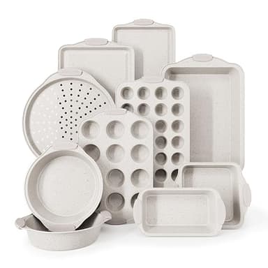 Country Kitchen Nonstick Stackable Bakeware Set - Heavy Duty, Durable, Easy Release Baking Set, Cream, 10 Pcs - Image 1