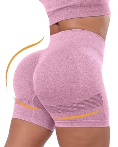 CHRLEISURE Women's 4 Packs Workout Gym Shorts, High Waisted Butt Lifting Scrunch Butt Seamless Booty Shorts(Black,DGray,Pink,Blue,2XL) - Image 2