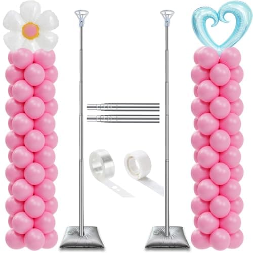DECOJOY Balloon Column Stand Set of 2, Adjustable 7 Feet Ballon Arch Stands with Bases for Floor, Tall Baloon Tower Pillar Assembly Kit for Halloween, Birthday, Party Decorations - Image 1