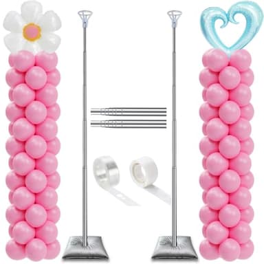 DECOJOY Balloon Column Stand Set of 2, Adjustable 7 Feet Ballon Arch Stands with Bases for Floor, Tall Baloon Tower Pillar Assembly Kit for Halloween, Birthday, Party Decorations - Image 1
