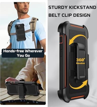 Stroson for iPhone 14 Pro Max Case, [Built-in Screen Protector] Heavy Duty Military Grade Drop Protection Cover Shockproof Phone Case for iPhone 14 Pro Max with Kickstand & Belt Clip Holster (Orange) - Image 4