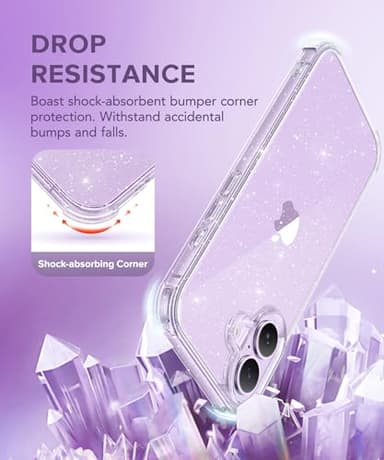 BERFY for iPhone 17 Case for Women, Clear Glitter Shockproof Protective Case, Anti-Yellowing, with Screen Protector & Camera Lens Protector 6.3", Sparkle Clear - Image 4