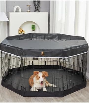 PJYuCien Dog Playpen, 8 Panels 42’’H Dog Pens Indoor with Bottom Pad and Top Cover, Metal Foldable Pet Puppy Exercise Fence Crate Kennel, Better for Medium and Big Animals,Black - Image 3