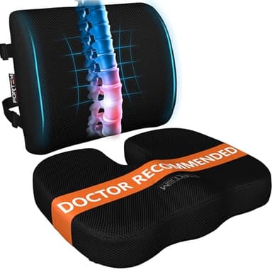 FORTEM Office Chair Cushion and Back Support for Office Chair, Lumbar Support Pillow, Memory Foam, Non Slip Sitting and Back Rest for Gaming, Car Seat Cushion, Chair Pad - Image 1