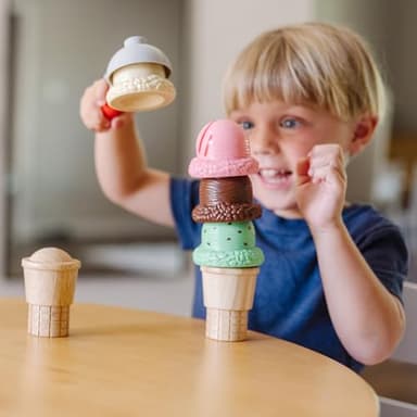 Melissa & Doug Scoop and Stack Ice Cream Playset, Magnetic Wooden Toys & Pretend Play Kitchen Accessories, Preschool Learning Toys for Girls & Boys 3+ - FSC Certified - Image 5