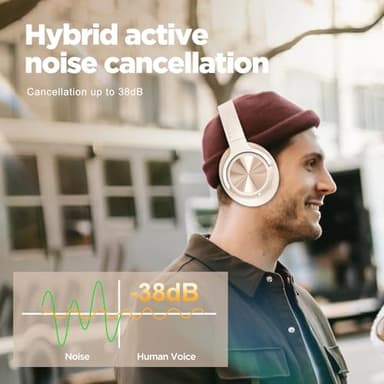 FIO MOTUS Noise Cancelling Headphones: Wireless Over Ear Bluetooth Headphones with 130H Playtime - Hi-Res Sound Custom EQ via App Deep Bass Comfort Fit Ear Cups for Travel Home Office - Image 2