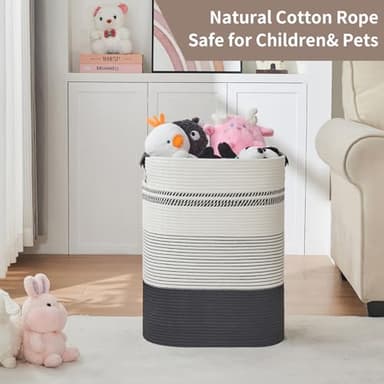 AINUOQI Laundry Basket with Handles - Blanket Basket & Hampers for Bedroom Aesthetic, Laundry Hamper & Blanket Storage for Living Room, Clothes Hamper, Tall, Large 17" x 14" x 22”, Black & White - Image 7