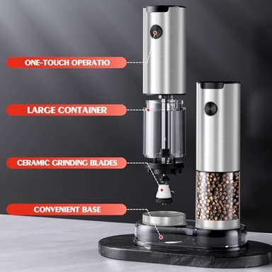 Stainless Steel Electric Salt and Pepper Grinder Set-One-Touch Battery Operated Mill with Adjustable Coarseness & LED Light, Sleek & Durable Grinder for Kitchen New Home Gift Ideas (2 Pack) - Image 7