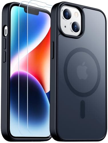 SPIDERCASE Designed for iPhone 14 Case/iPhone 13 Case, Magnetic Translucent [2 Pack Tempered Glass Screen Protector] Anti-Fingerprint Anti-Scratch for iPhone 14/13 6.1”, Black - Image 1