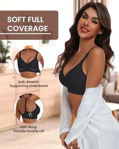 HORISUN Seamless Bra Full Coverage Wireless Bra for Women with Support(Black XL) - Image 4