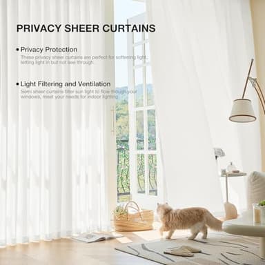 Anmao Non-See-Through Off White Privacy Semi Sheer Curtains for Living Room 84 Inch Length 2 Panels Set, Light Filtering That Let Light in Rod Pocket Window Drapes for Bedroom, 52W x 84L, Ivory White - Image 6