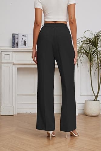 FUNYYZO Women Suit Pants Wide Leg Pants High Elastic Waisted in The Back Business Work Trousers Long Straight Black - Image 6
