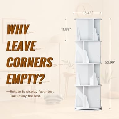 YESHOMY Rotating Bookcase,4 Tier Round Bookshelf Tower, 360 Spinning Book Shelf Storage Round,for Small Space,Bedroom,Living Room,Study Room, Medium, White Milk - Image 3