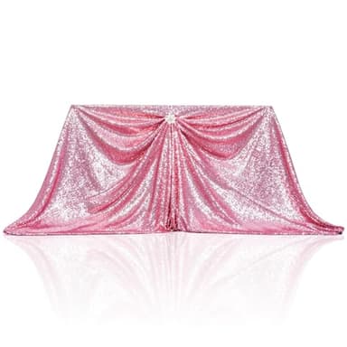 PartyDelight Sequin Tablecloth Fuchsia Pink 60"x126" Rectangle Shimmer Table Cloths Sparkle Glitter Decorations - Image 1