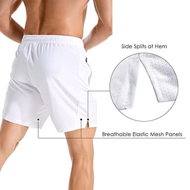 Gerlobal Men's 7" Athletic Running Shorts Lightweight Quick Dry Gym Workout Shorts with Zipper Pockets White,Medium - Image 2