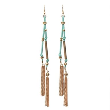 Rosemarie Collections Women's Boho Chic Colorful Vegan Suede With Chain Link Fringe Tassel Extra Long Statement Making Shoulder Duster Dangle Earrings, 7" (Mint) - Image 1