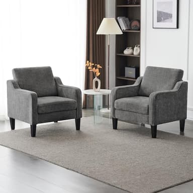 VINGLI Accent Chairs for Living Room Chairs Reading Chair Mid Century Modern Chair Soft Chenille Sofa Chair Upholstered Arm Chair Comfy Chair Side Chair (Light Grey Chenille) - Image 8
