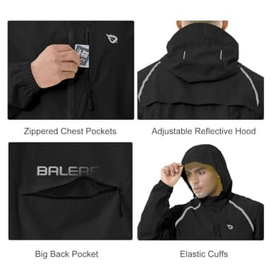 baleaf Men's Rain Jacket Waterproof Windbreaker Running Cycling Golf Hiking Gear Hood Lightweight Reflective Packable Black 3XL - Image 4
