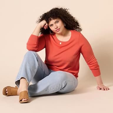 Amazon Essentials Women's Long-Sleeve Lightweight Crewneck Sweater (Available in Plus Size), Coral Pink, Large - Image 7