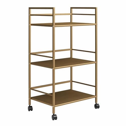 Novogratz Helix Small Bar Cart for the Home, 3 Tier Rolling Cart With Wheels, Kitchen Cart with Storage for Beverages and Wine, Gold - Image 1
