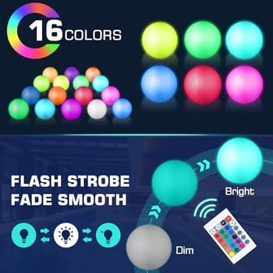 Pool Toys, LED Beach Ball, Glow in Dark Party Supplies, 4 Pack Inflatable Light up Ballon 12'' Floating Pool Light with Remote 16 Color 4 Mode - Image 5