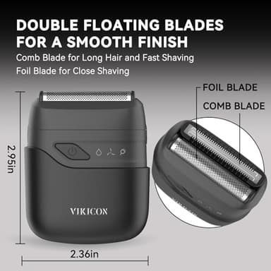 VIKICON® Electric Foil Shavers for Men, Compact Travel Face Shaver, Mini Razor for Shaving Face, Portable On-The-Go Shaver w/Dual Floating Blades, Close Shave Stubble Trimmer USB-C, Gifts for Dad Him - Image 3