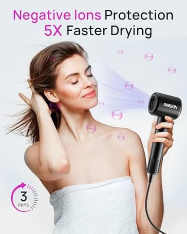 Hair Dryer, High-Speed Ionic Low Noise Blow Dryer with Brushless Motor for Fast Drying, Thermo-Control Quiet Compact Hair Blow Dryer with Magnetic Diffuser for Curly Hair for Home Travel Salon - Image 2