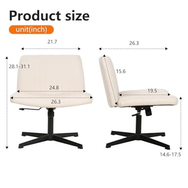 FDW Criss Cross Chair Armless Cross Legged Office Desk Chair Adjustable Swivel Ergonomic Desk Chair No Wheels U Shaped Backrest with Wide Seat Native Sponge Computer Task Vanity Chair for Home Office - Image 3