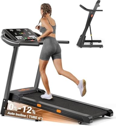 THERUN Incline Treadmill, 0-12% Auto Incline Treadmills for Running and Walking, 300 lbs Weight Capacity, Wide Belt, 3.0 HP, 18" LED Screen, 2 Layers Shock-Absorbing - Image 1