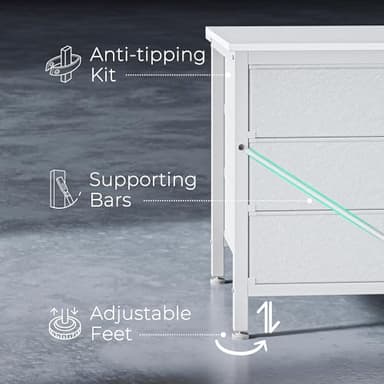 Huuger 9 Drawer Dresser, 47 Inch TV Stand for 50, 55 Inch TV, Entertainment Center with Drawers, Fabric Dresser Chest of Drawer for Bedroom, Closet, PU Leather Surface, White - Image 9