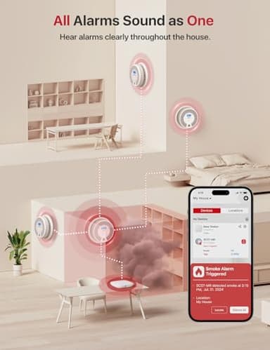 X-Sense Smart Smoke Detector Carbon Monoxide Detector Combo, Battery-Operated (Not AC Hardwired) Interconnected Combination Smoke Carbon Monoxide Detector, 5 Detectors with 1 Base Station, SC07-MR51 - Image 4