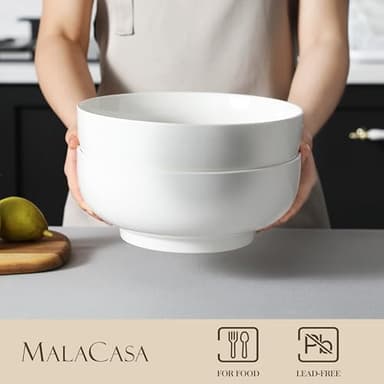 MALACASA Serving Bowls, 114 OZ(10") Extra Large Salad Bowls Set of 2, Porcelain White Serving Bowls for Salad, Soup, Pasta and Dinner, Large Ceramic Bowl Set for Entertaining, Series REGULAR - Image 4