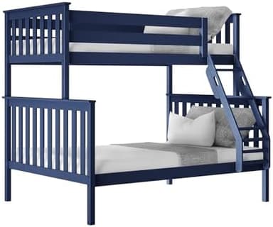 Max & Lily Bunk Bed Twin Over Full Size with Ladder, Solid Wood Platform Bed Frame with Ladder for Kids, 14" Safety Guardrails, Easy Assembly, No Box Spring Needed, Blue - Image 4