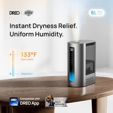 Dreo 6L Humidifiers for Bedroom, Smart Warm & Cool Mist for Large Room, 60Hr Quiet Runtime for Baby, Plant, Humidity Sensor, Indicator Light, 12H Timer, Google/Alexa, HM713S - Image 2