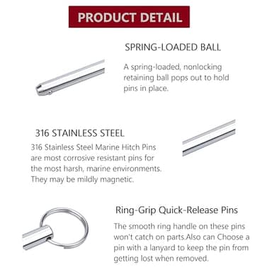 Thorn Ring - Grip Quick - Release Pins - 316 Stainless Steel Bimini Top Pin,1/4 inch Diameter,Overall Length 3.55 inch, Usable Length 3.1 inch,Boat Marine Hardware Ball Pin - Image 4