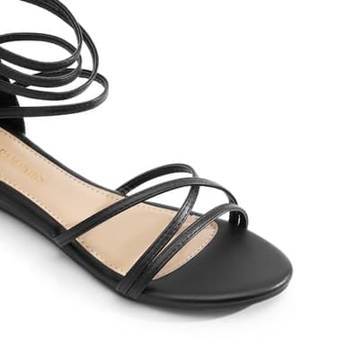 DREAM PAIRS Women's Ankle Strap Flat Sandals Summer Dressy Strappy Gladiator Rhinestones Sandals,Size 8,Black/Pu,WEITZ - Image 4