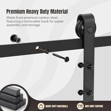 Heavy Duty Barn Door Track Kit, 5 FT Single Sliding Hardware, Black Sturdy Track for 260lbs 30" Wide Door Panel, Smoothly & Quietly, J Shape Hanger - Image 4