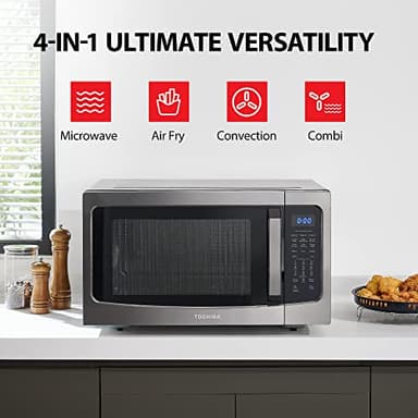 Toshiba Air Fryer Combo 4-in-1 Countertop Microwave Oven, Smart Sensor, Convection, Mute Function, Position Memory 13.6" Turntable, 1.5 Cu Ft, 1000W, Black, ML-EC42P(BS) - Image 2