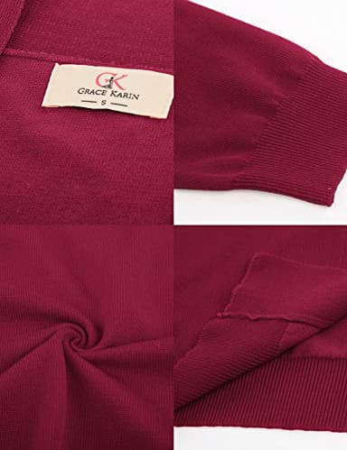 GRACE KARIN Women's 3/4 Sleeve Cropped Cardigans Sweater Open Front Shurgs Lightweight Knit Bolero (Burgundy,XL) - Image 5