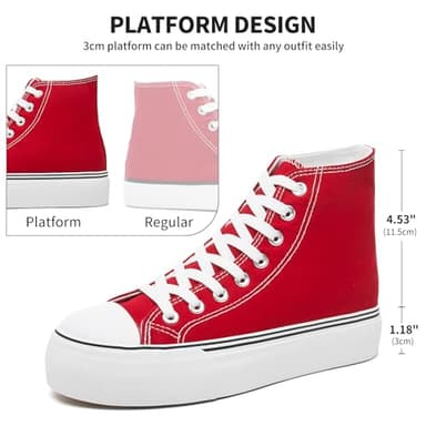 FRACORA Womens High Top Canvas Shoes White Black Platform Sneakers Lace Up Shoes for Women(Red,US8) - Image 2