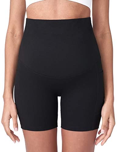 POSHDIVAH 2 Pcs Black Women's Maternity Yoga Shorts Over The Belly Bump Summer Workout Running Active Short Pants with Pockets 5" Small - Image 4
