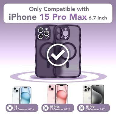 CAPRARO Cute for iPhone 15 Pro Max Case, Compatible with MagSafe, [Curly Wave Edge] [Full Camera Protection] [14 FT Drop Shockproof Protection] Magnetic Phone Case for 15 Pro Max 6.7 Inch, Deep Purple - Image 2