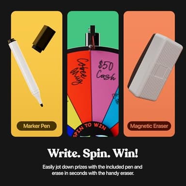 T-SIGN 24 Inch Dual Use Spinning Prize Wheel 14 Slots Color Tabletop and Floor Roulette Wheel of Fortune with Dry Erase Marker and Eraser Win The Fortune Spinner Game for Carnival Trade Show - Image 2